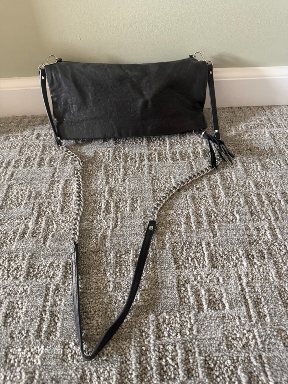 Stella & Dot Waverly Purse Black Lambs Leather Crossbody-Shoulder-Clutch 3 way